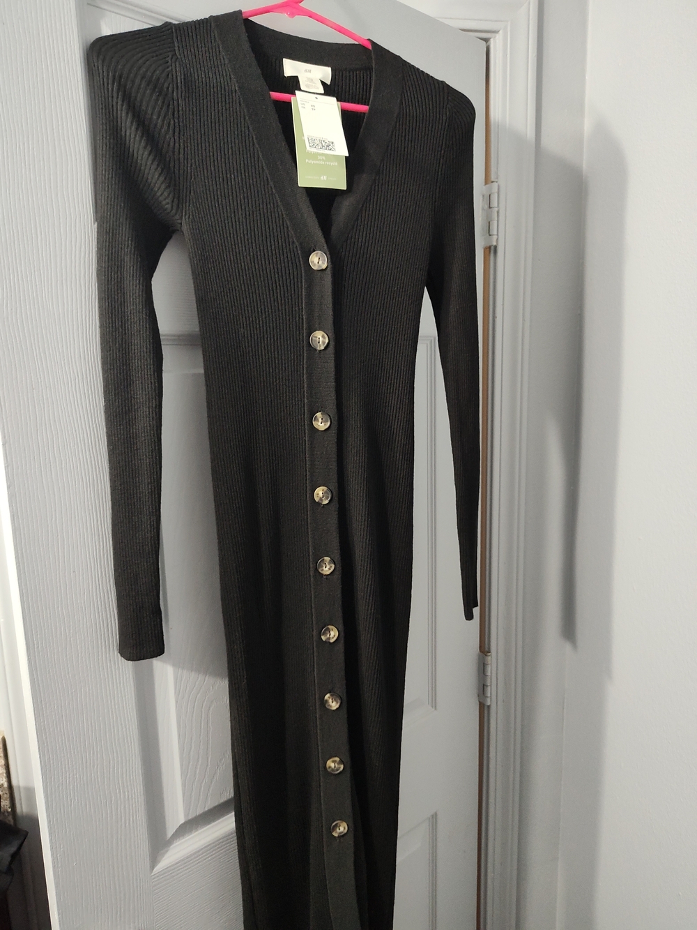 NWT H&M HM Ribbed Knit Button-Front Black Maxi Dress Women's XS - Picture 6 of 14